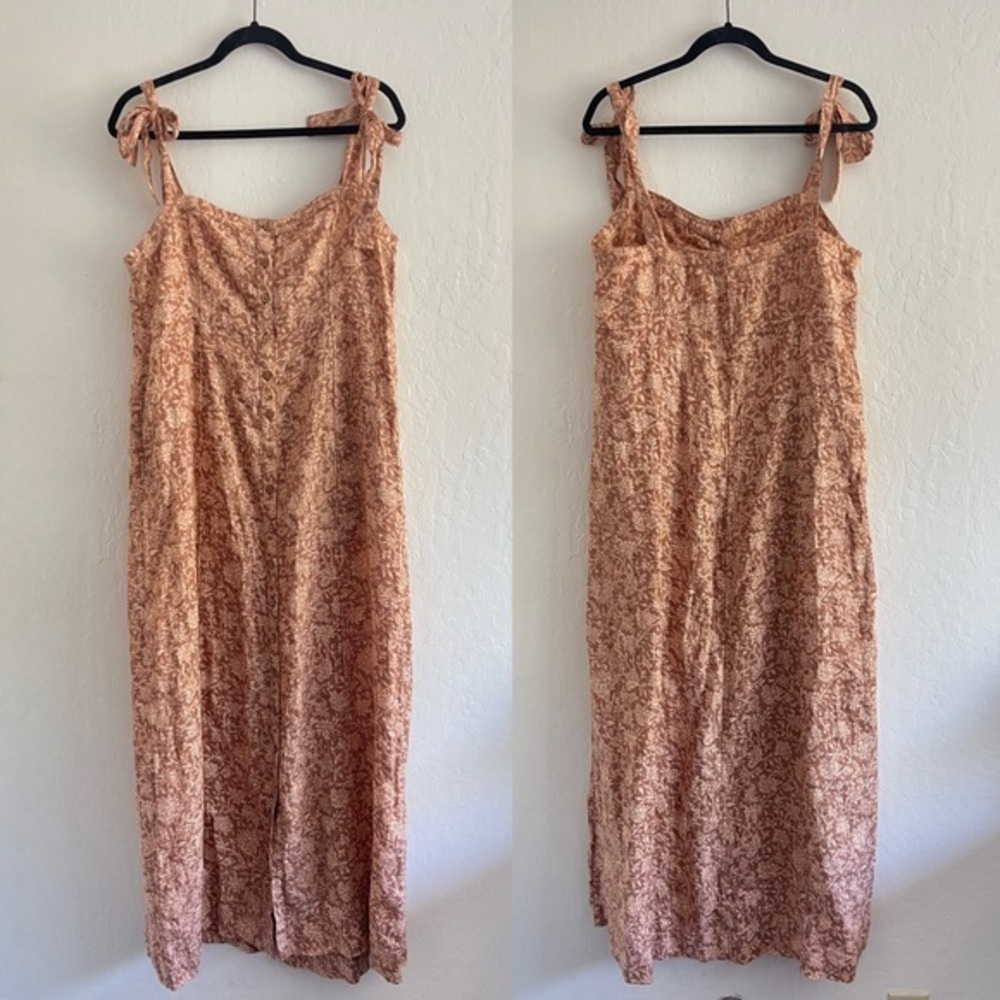 Faherty Kendall Dress Maxi Dress Button Front Linen Bronze Riviera Floral Large